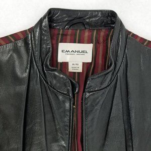 Vintage Emanuel Ungaro black leather, double lined vest, size 14/48